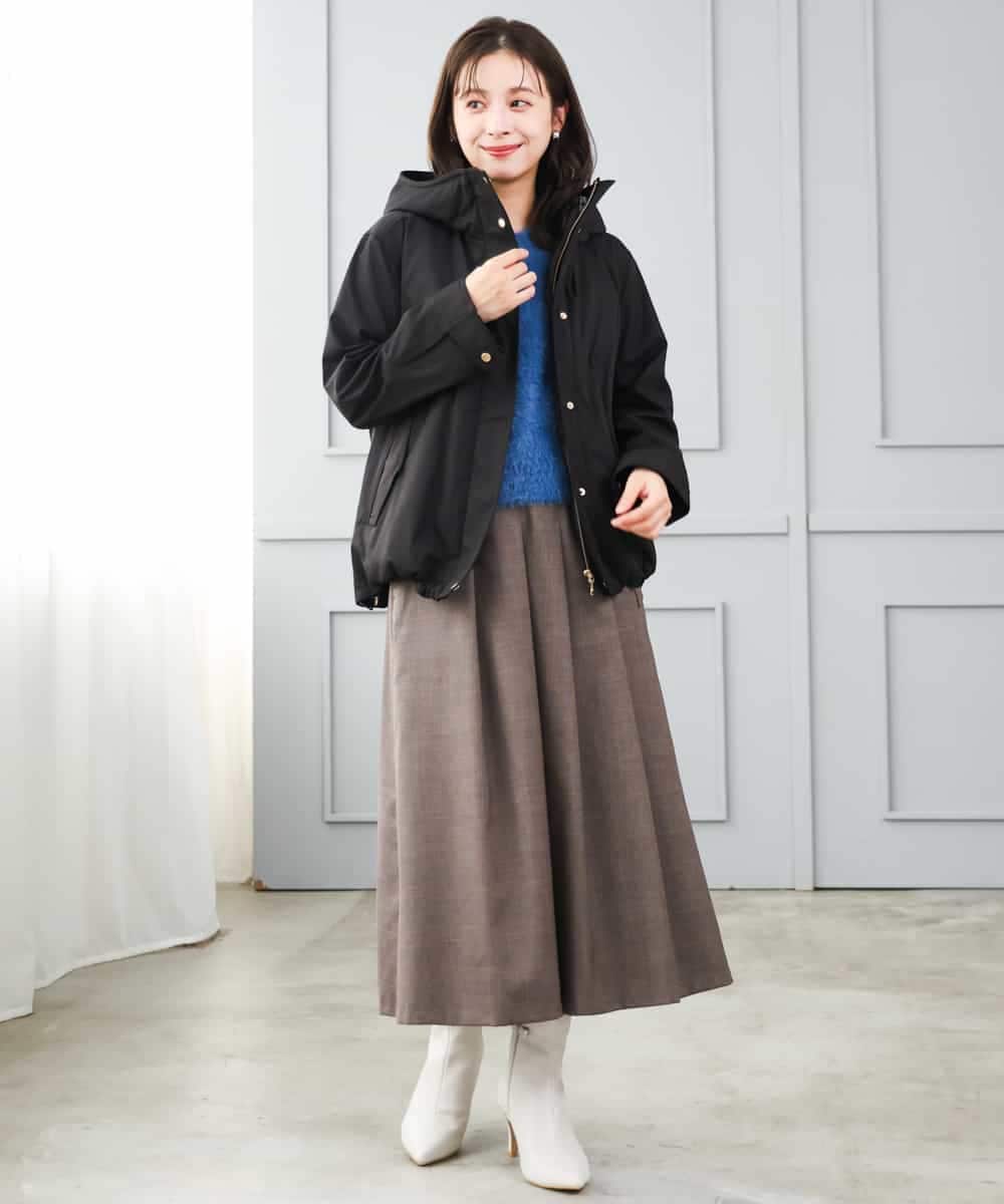 F1HJD40180 MK MICHEL KLEIN(小さいサイズ)(メゾン ドゥ サンク) 【小さいサイズ】[洗える]グレンチェック柄ラップ風タックスカート ブラウン