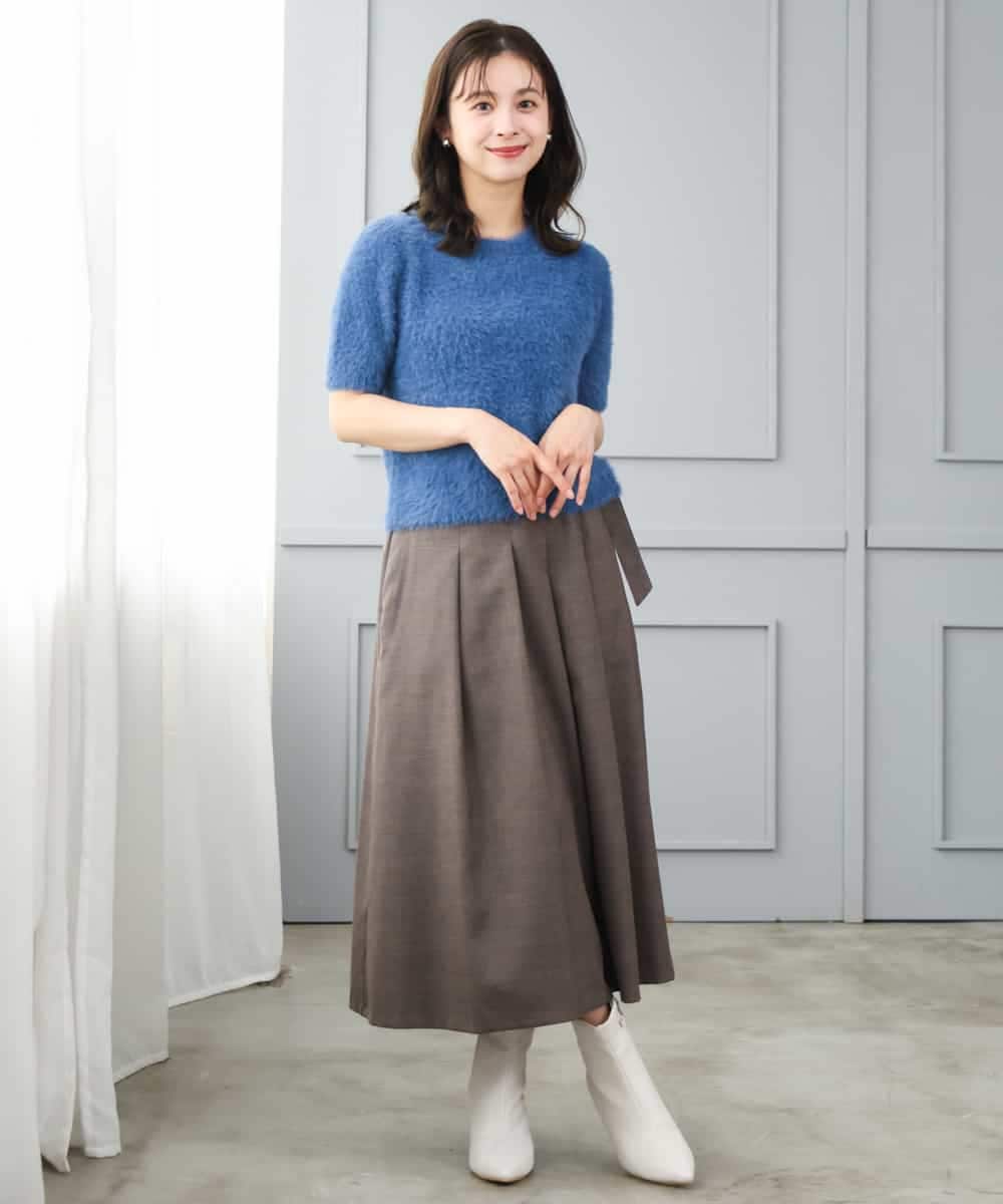 F1HJD40180 MK MICHEL KLEIN(小さいサイズ)(メゾン ドゥ サンク) 【小さいサイズ】[洗える]グレンチェック柄ラップ風タックスカート ブラウン