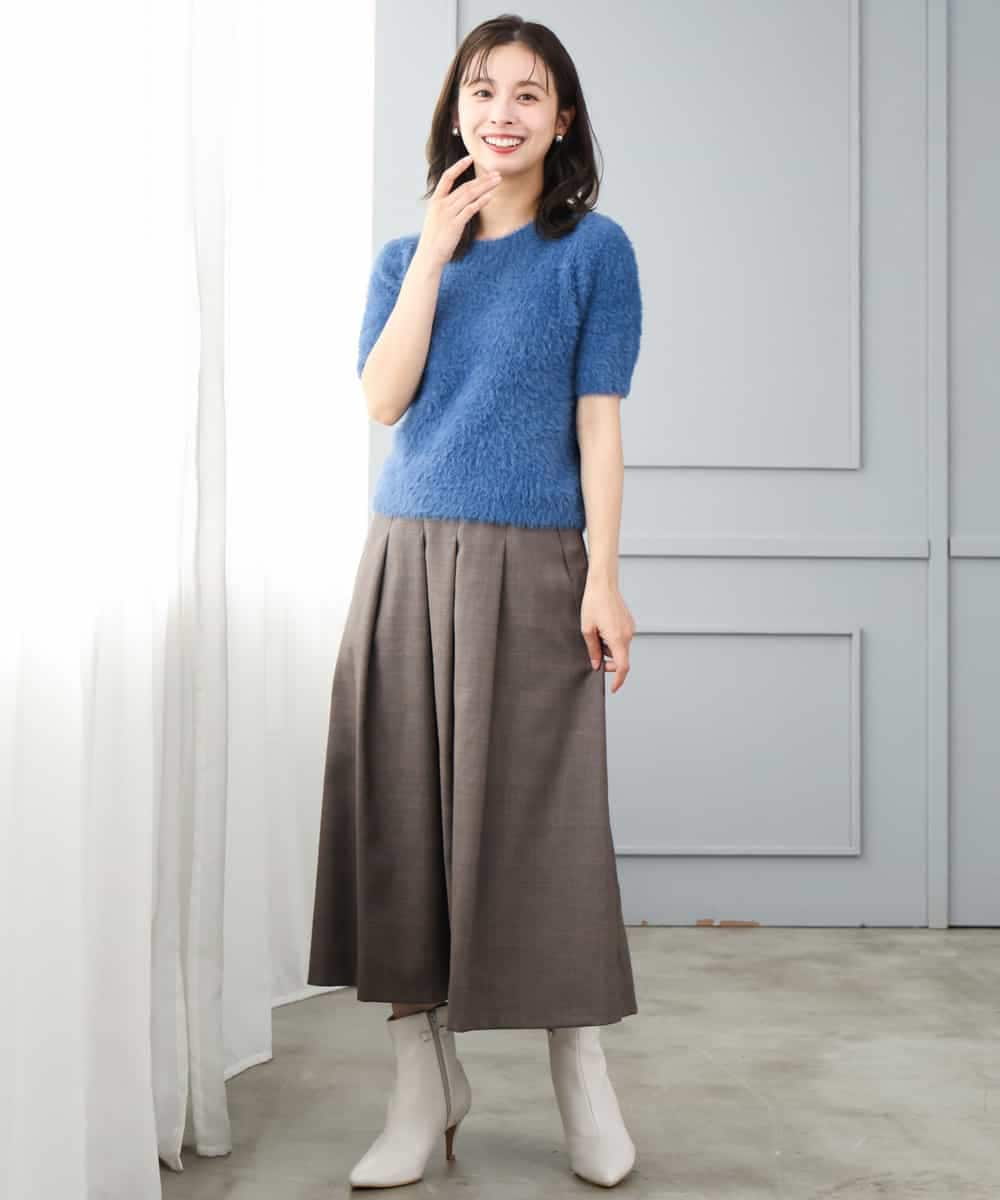 F1HJD40180 MK MICHEL KLEIN(小さいサイズ)(メゾン ドゥ サンク) 【小さいサイズ】[洗える]グレンチェック柄ラップ風タックスカート ブラウン