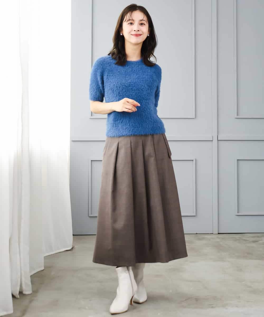 F1HJD40180 MK MICHEL KLEIN(小さいサイズ)(メゾン ドゥ サンク) 【小さいサイズ】[洗える]グレンチェック柄ラップ風タックスカート ブラウン