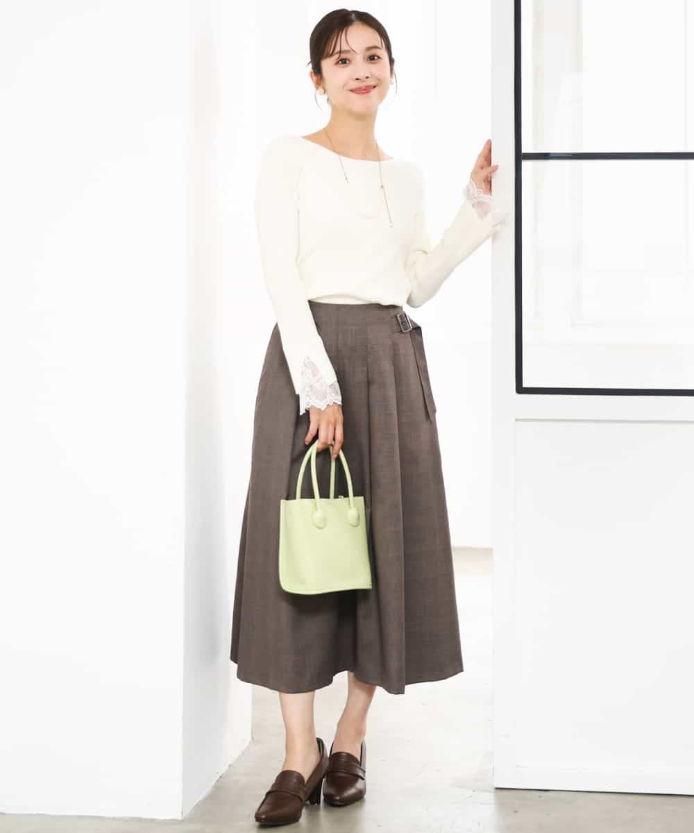 F1HJD40180 MK MICHEL KLEIN(小さいサイズ)(メゾン ドゥ サンク) 【小さいサイズ】[洗える]グレンチェック柄ラップ風タックスカート ブラウン