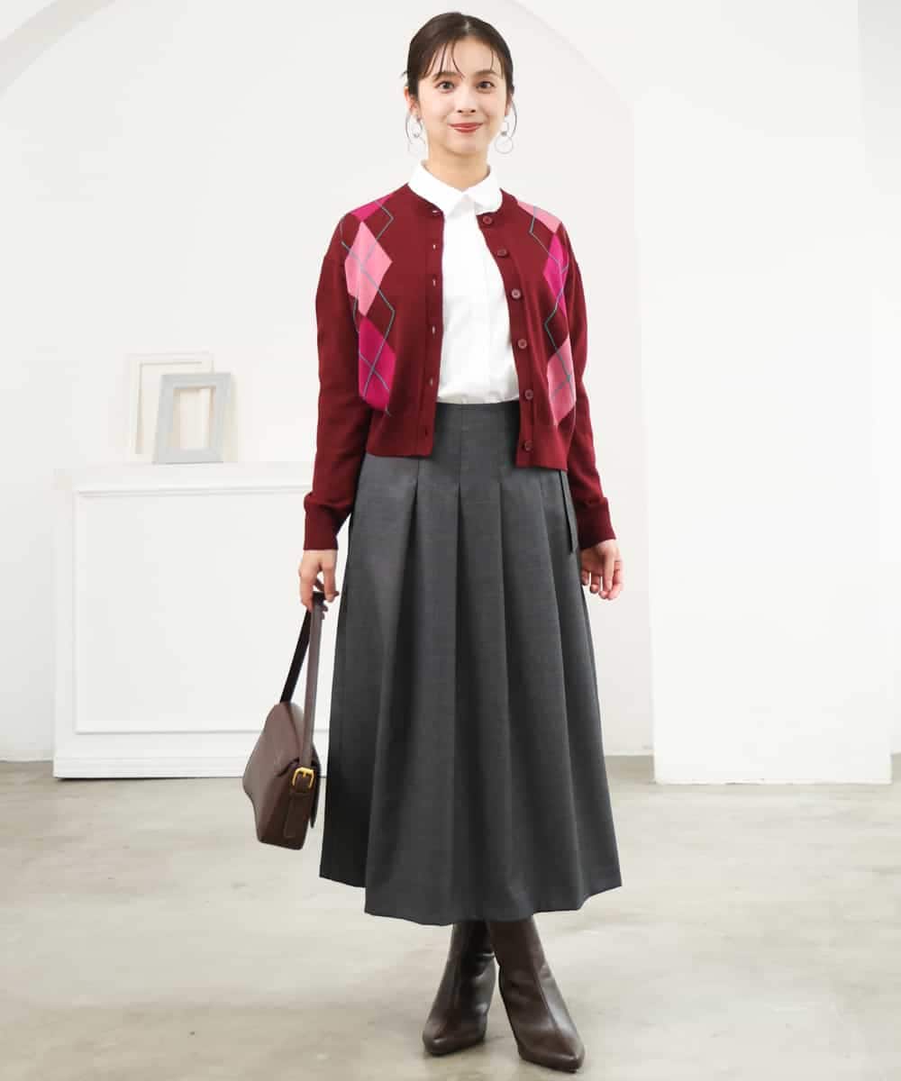 F1HJD40180 MK MICHEL KLEIN(小さいサイズ)(メゾン ドゥ サンク) 【小さいサイズ】[洗える]グレンチェック柄ラップ風タックスカート ブラウン