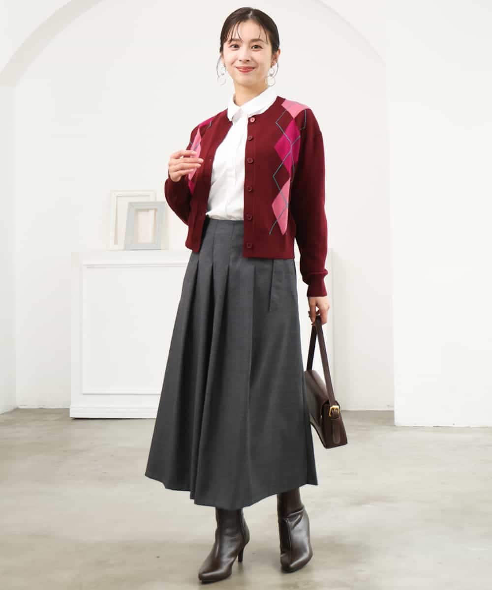 F1HJD40180 MK MICHEL KLEIN(小さいサイズ)(メゾン ドゥ サンク) 【小さいサイズ】[洗える]グレンチェック柄ラップ風タックスカート ブラウン