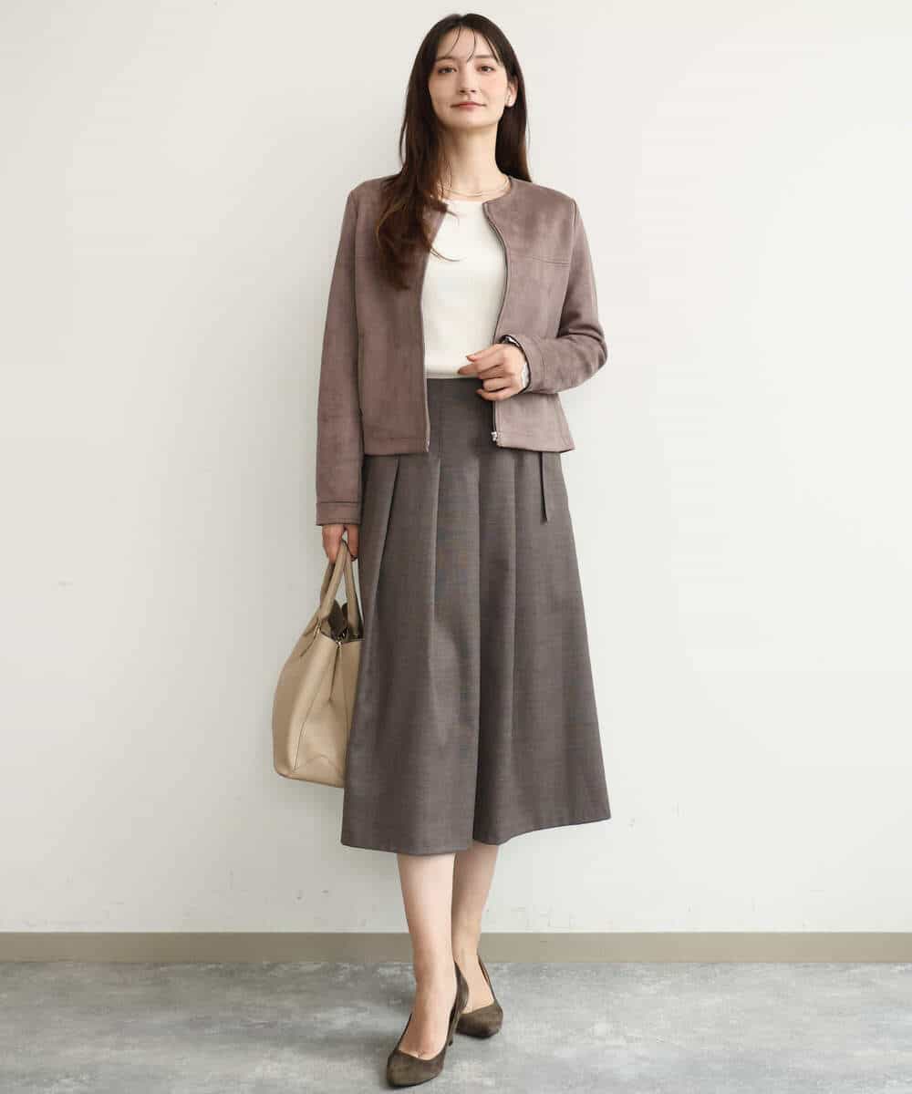F1HJD40180 MK MICHEL KLEIN(小さいサイズ)(メゾン ドゥ サンク) 【小さいサイズ】[洗える]グレンチェック柄ラップ風タックスカート ダークグレー