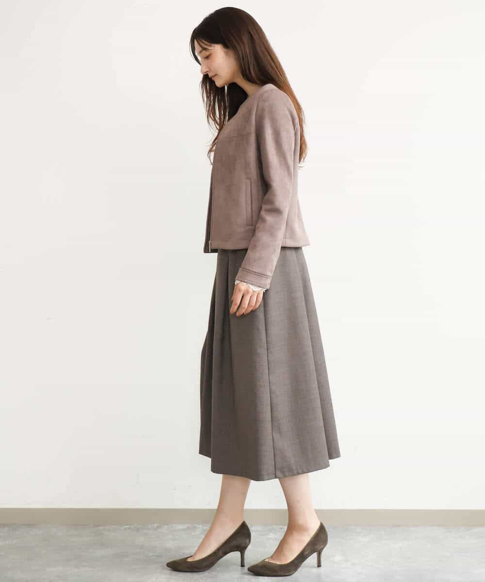 F1HJD40180 MK MICHEL KLEIN(小さいサイズ)(メゾン ドゥ サンク) 【小さいサイズ】[洗える]グレンチェック柄ラップ風タックスカート ダークグレー