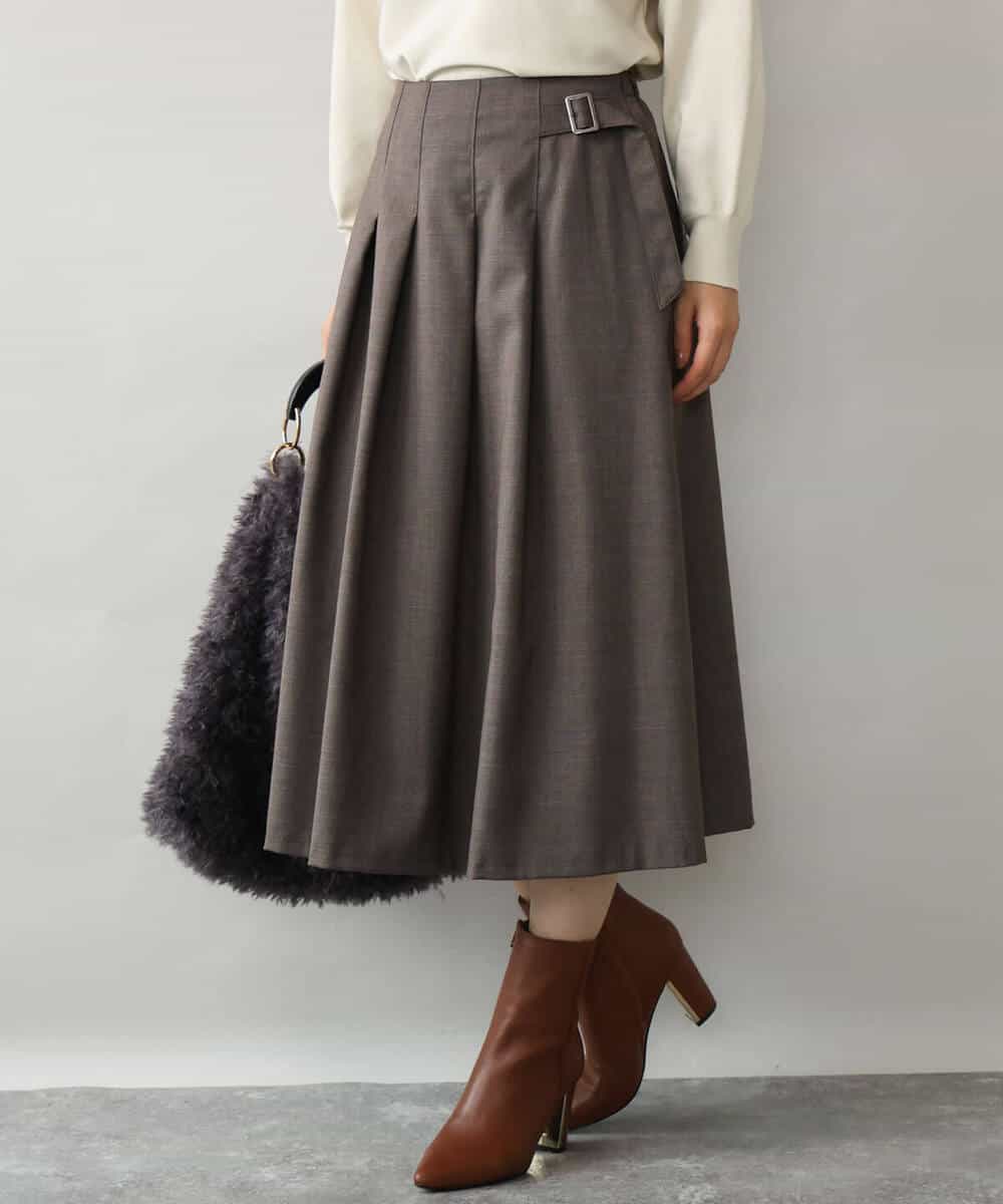 F1HJD40180 MK MICHEL KLEIN(小さいサイズ)(メゾン ドゥ サンク) 【小さいサイズ】[洗える]グレンチェック柄ラップ風タックスカート ダークグレー