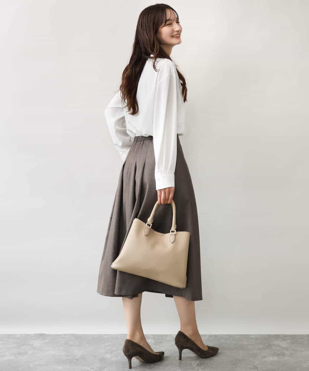 F1HJD40180 MK MICHEL KLEIN(小さいサイズ)(メゾン ドゥ サンク) 【小さいサイズ】[洗える]グレンチェック柄ラップ風タックスカート ダークグレー