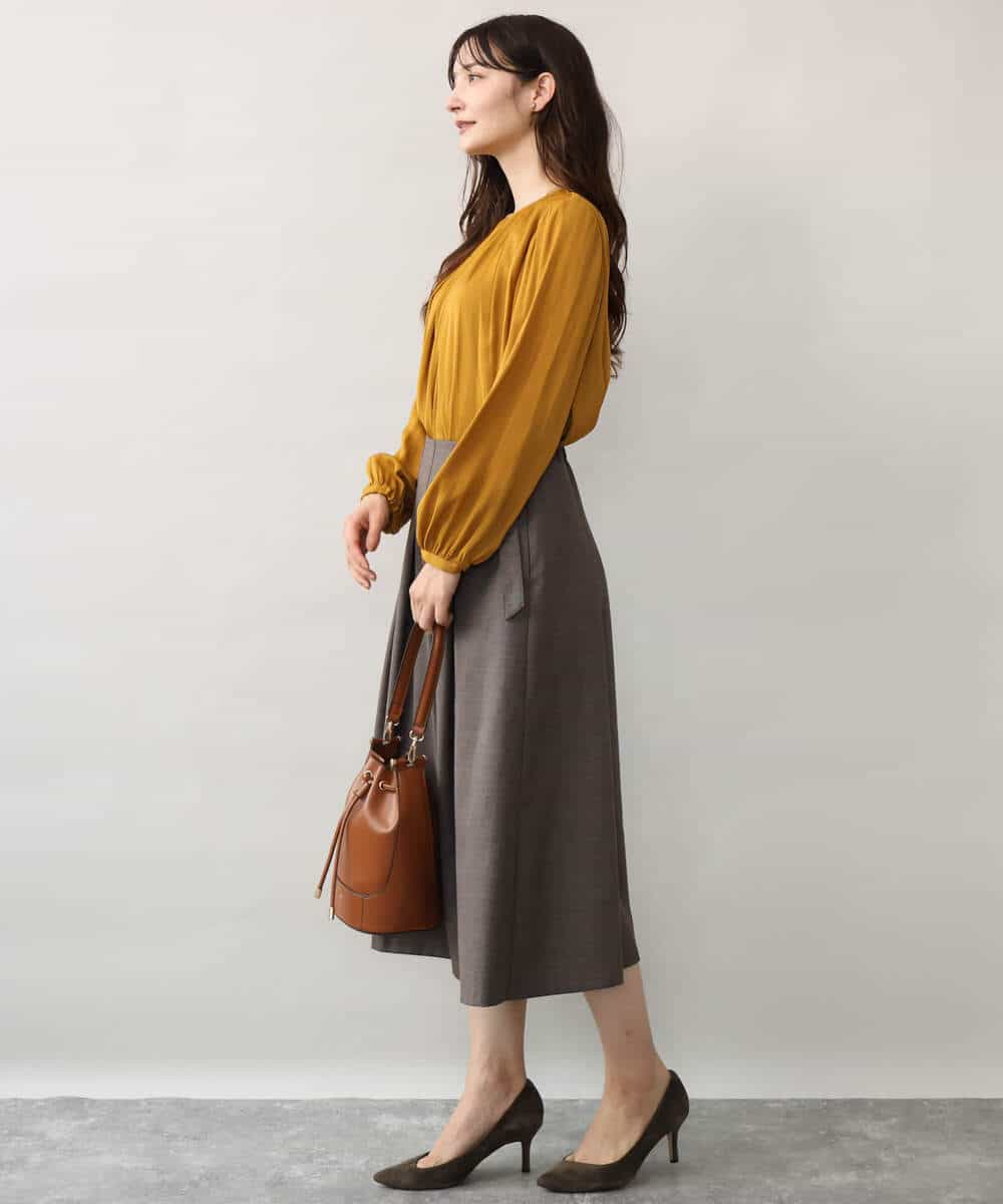 F1HJD40180 MK MICHEL KLEIN(小さいサイズ)(メゾン ドゥ サンク) 【小さいサイズ】[洗える]グレンチェック柄ラップ風タックスカート ダークグレー