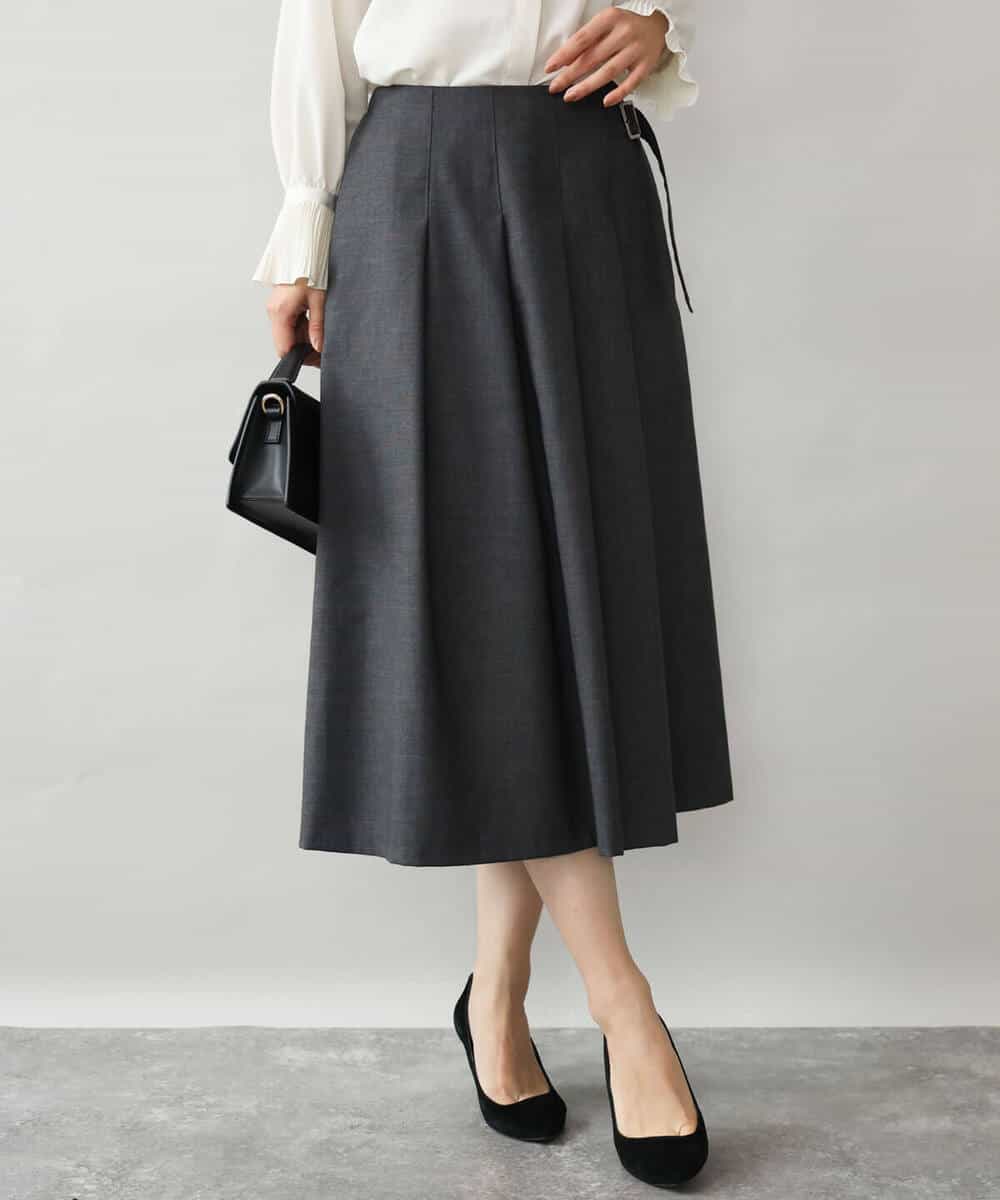 F1HJD40180 MK MICHEL KLEIN(小さいサイズ)(メゾン ドゥ サンク) 【小さいサイズ】[洗える]グレンチェック柄ラップ風タックスカート ダークグレー