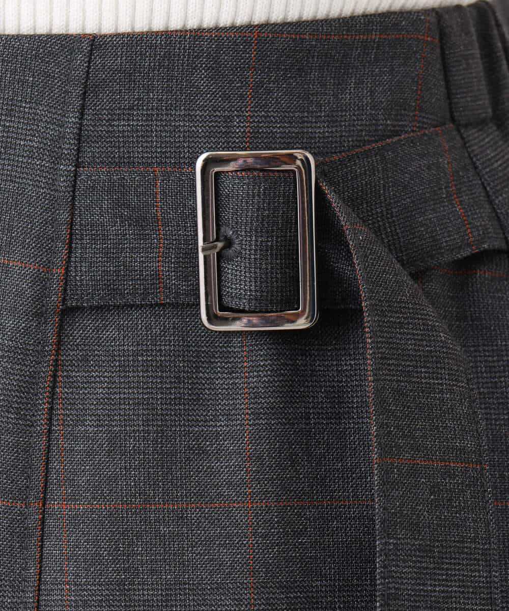 F1HJD40180 MK MICHEL KLEIN(小さいサイズ)(メゾン ドゥ サンク) 【小さいサイズ】[洗える]グレンチェック柄ラップ風タックスカート ダークグレー