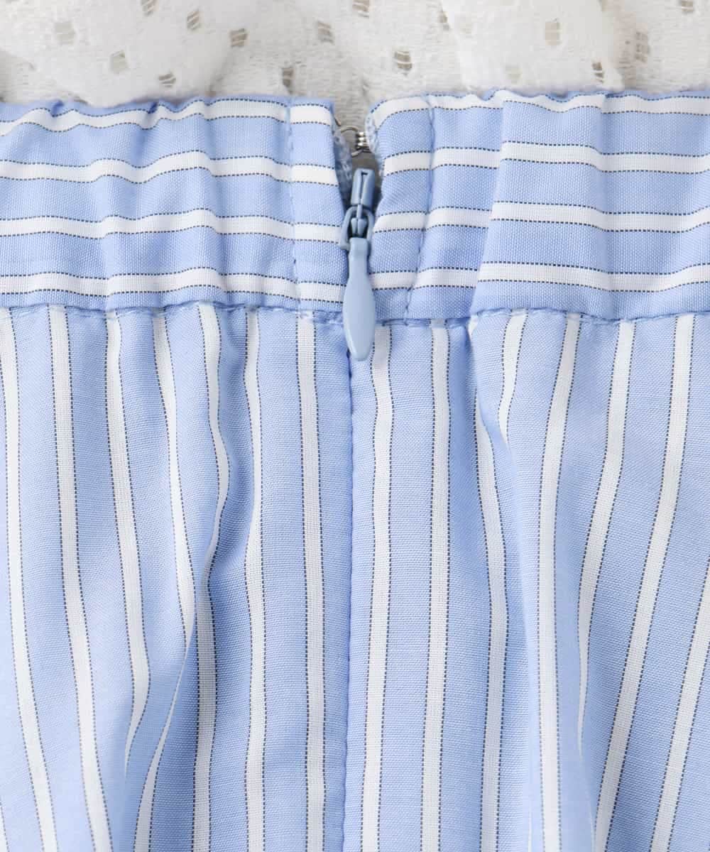 F1HJD77180 MK MICHEL KLEIN(小さいサイズ)(メゾン ドゥ サンク) 【小さいサイズ】[接触冷感/透湿性/洗える]ストライプ柄フレアースカート ライトブルー