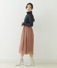 F1HJP07140 MK MICHEL KLEIN(小さいサイズ)(メゾン ドゥ サンク) 【小さいサイズ】クラシカルダイヤ柄シフォンスカート/洗える オレンジ