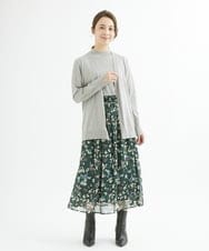 F1HJS07140 MK MICHEL KLEIN(小さいサイズ)(メゾン ドゥ サンク) 【小さいサイズ】アートフラワープリントシフォンスカート/丈の長さが選べる/洗える グリーン