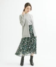 F1HJS07140 MK MICHEL KLEIN(小さいサイズ)(メゾン ドゥ サンク) 【小さいサイズ】アートフラワープリントシフォンスカート/丈の長さが選べる/洗える グリーン