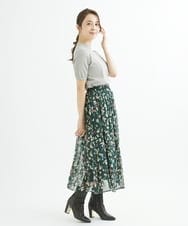 F1HJS07140 MK MICHEL KLEIN(小さいサイズ)(メゾン ドゥ サンク) 【小さいサイズ】アートフラワープリントシフォンスカート/丈の長さが選べる/洗える グリーン