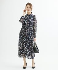 F1HJS07140 MK MICHEL KLEIN(小さいサイズ)(メゾン ドゥ サンク) 【小さいサイズ】アートフラワープリントシフォンスカート/丈の長さが選べる/洗える グリーン
