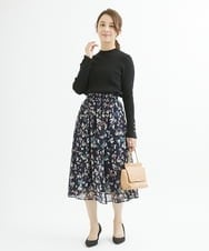 F1HJS07140 MK MICHEL KLEIN(小さいサイズ)(メゾン ドゥ サンク) 【小さいサイズ】アートフラワープリントシフォンスカート/丈の長さが選べる/洗える グリーン