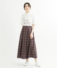 F1HJS20160 MK MICHEL KLEIN(小さいサイズ)(メゾン ドゥ サンク) 【小さいサイズ】先染めチェック柄フレアスカート/洗える ネイビー