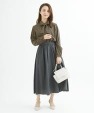 F1HJS32150 MK MICHEL KLEIN(小さいサイズ)(メゾン ドゥ サンク) 【小さいサイズ】ギャザーフレアスカート/洗える オリーブ