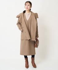 F1JAA42330 MK MICHEL KLEIN(小さいサイズ)(メゾン ドゥ サンク) 【小さいサイズ】ミドル丈メルトンコート モカ