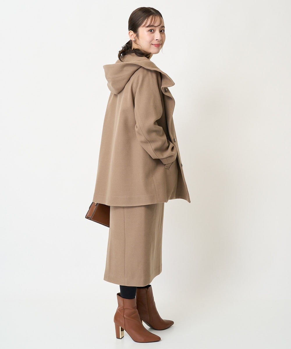 F1JAA42330 MK MICHEL KLEIN(小さいサイズ)(メゾン ドゥ サンク) 【小さいサイズ】ミドル丈メルトンコート モカ