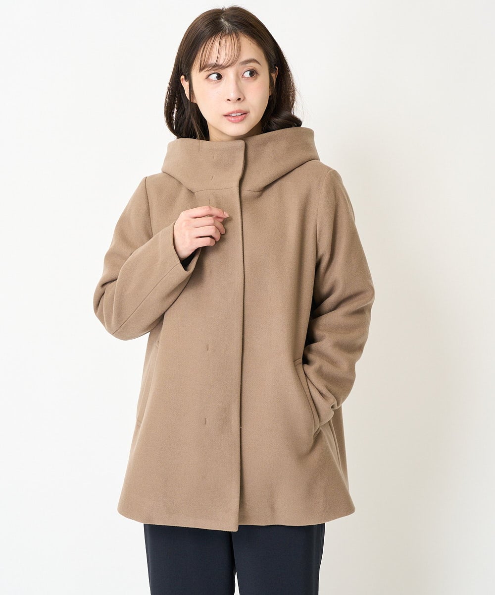 F1JAA42330 MK MICHEL KLEIN(小さいサイズ)(メゾン ドゥ サンク) 【小さいサイズ】ミドル丈メルトンコート モカ
