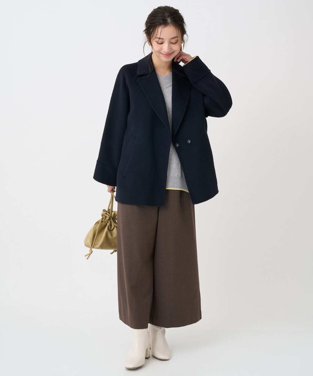 F1JAD40270 MK MICHEL KLEIN(小さいサイズ)(メゾン ドゥ サンク) 【小さいサイズ】スムースリバー ミドル丈コート ライトグレー