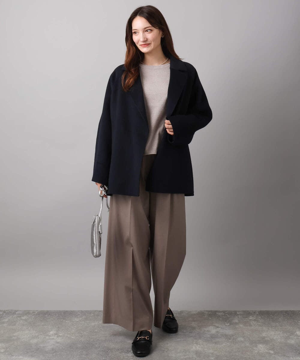 F1JAD40270 MK MICHEL KLEIN(小さいサイズ)(メゾン ドゥ サンク) 【小さいサイズ】スムースリバー ミドル丈コート ライトグレー