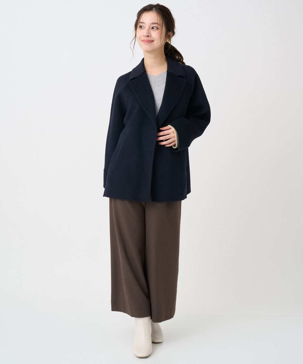 F1JAD40270 MK MICHEL KLEIN(小さいサイズ)(メゾン ドゥ サンク) 【小さいサイズ】スムースリバー ミドル丈コート ライトグレー