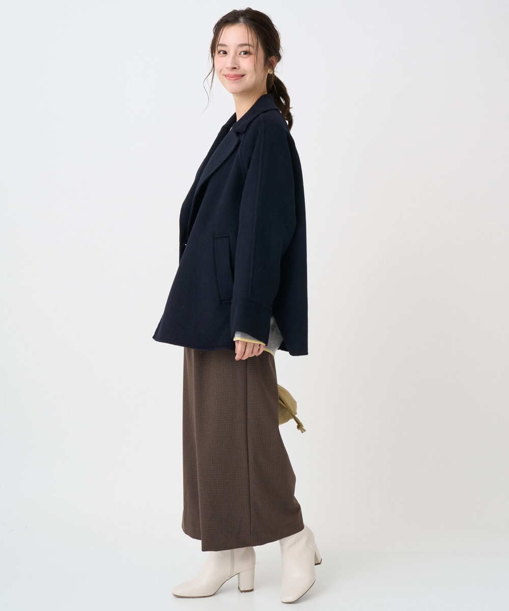 F1JAD40270 MK MICHEL KLEIN(小さいサイズ)(メゾン ドゥ サンク) 【小さいサイズ】スムースリバー ミドル丈コート ライトグレー