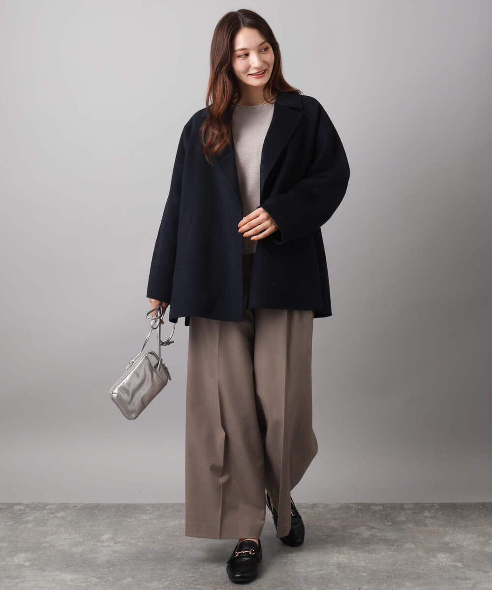 F1JAD40270 MK MICHEL KLEIN(小さいサイズ)(メゾン ドゥ サンク) 【小さいサイズ】スムースリバー ミドル丈コート ライトグレー