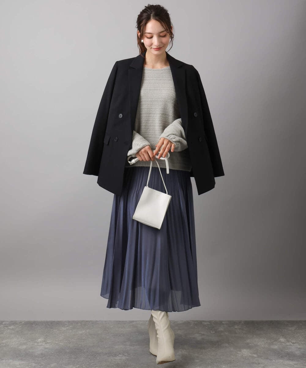 F1JAD40270 MK MICHEL KLEIN(小さいサイズ)(メゾン ドゥ サンク) 【小さいサイズ】スムースリバー ミドル丈コート ライトグレー