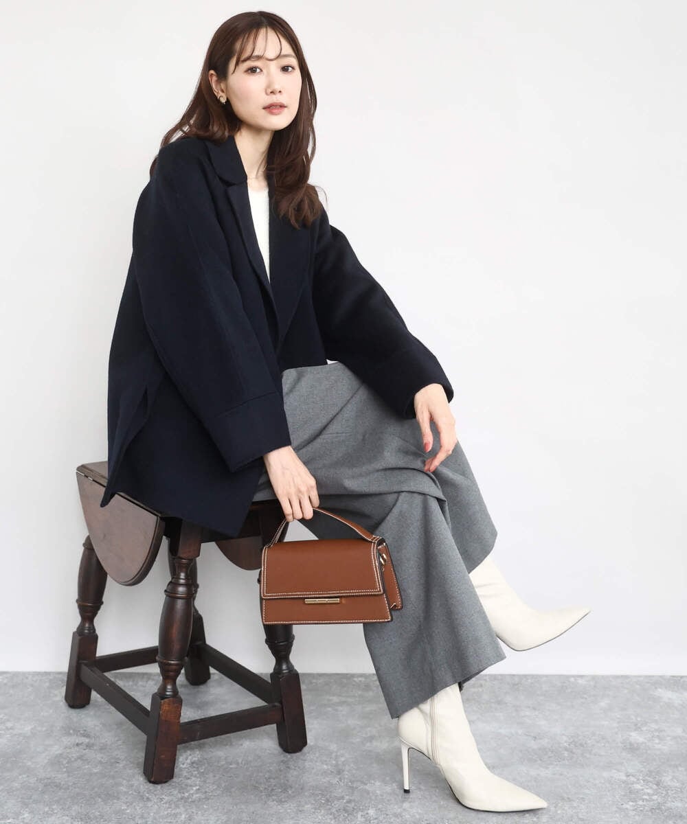 F1JAD40270 MK MICHEL KLEIN(小さいサイズ)(メゾン ドゥ サンク) 【小さいサイズ】スムースリバー ミドル丈コート ライトグレー