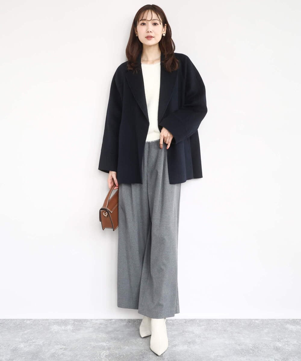 F1JAD40270 MK MICHEL KLEIN(小さいサイズ)(メゾン ドゥ サンク) 【小さいサイズ】スムースリバー ミドル丈コート ライトグレー