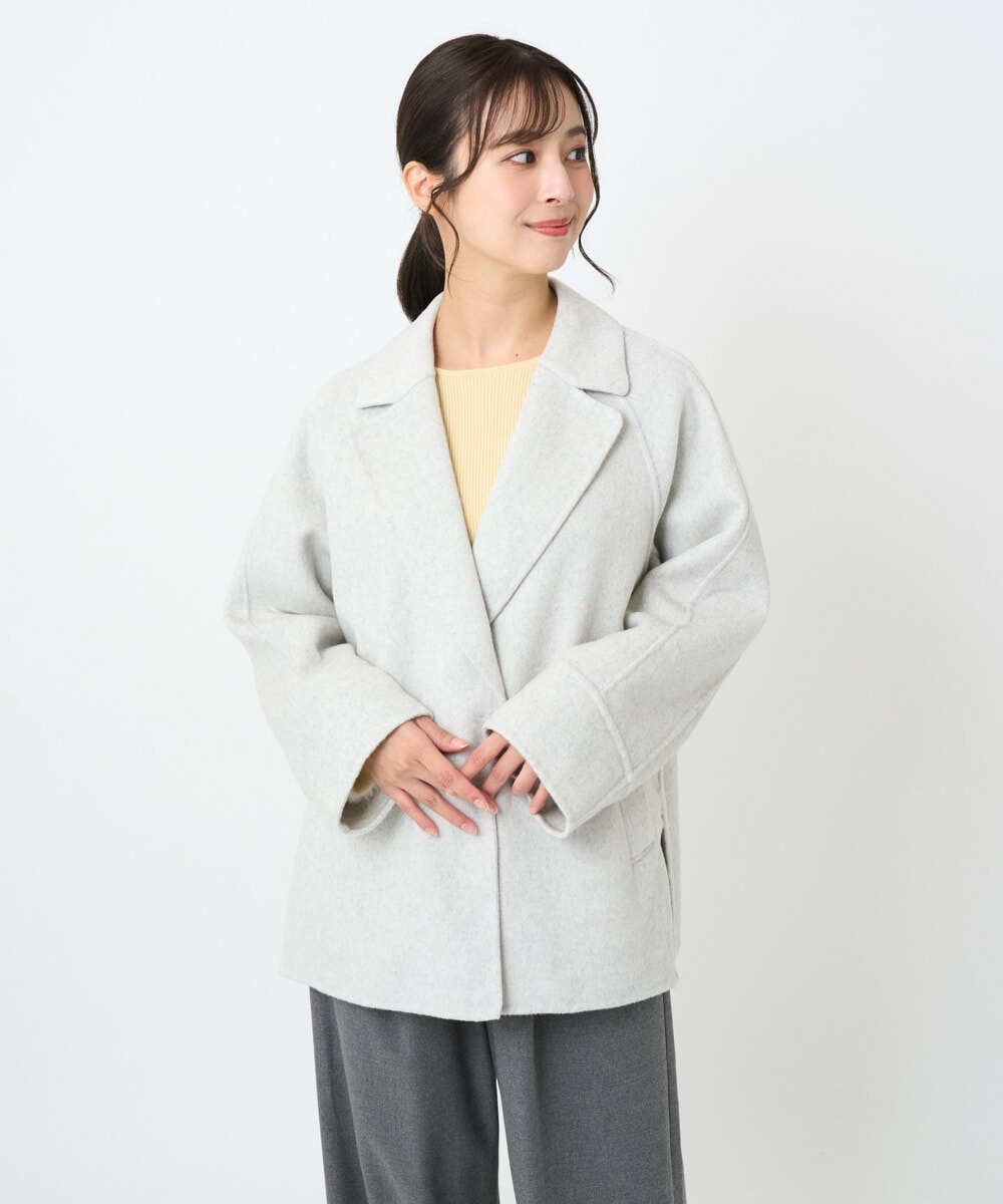 F1JAD40270 MK MICHEL KLEIN(小さいサイズ)(メゾン ドゥ サンク) 【小さいサイズ】スムースリバー ミドル丈コート ライトグレー