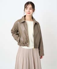 F1JAD41240 MK MICHEL KLEIN(小さいサイズ)(メゾン ドゥ サンク) 【小さいサイズ】ステンカラーフェイクレザーブルゾン/洗える モカ