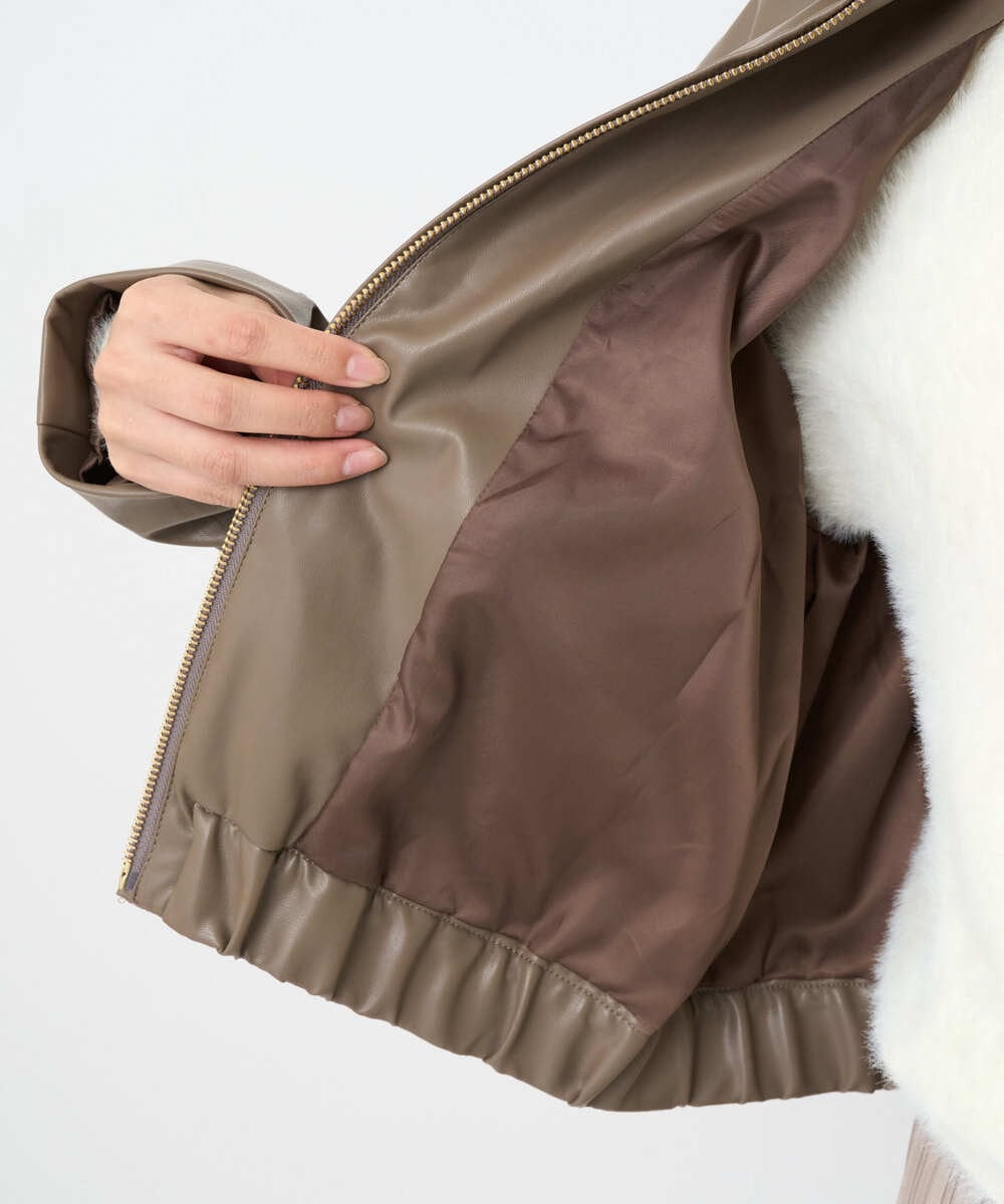 F1JAD41240 MK MICHEL KLEIN(小さいサイズ)(メゾン ドゥ サンク) 【小さいサイズ】ステンカラーフェイクレザーブルゾン/洗える モカ