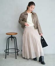 F1JAD41240 MK MICHEL KLEIN(小さいサイズ)(メゾン ドゥ サンク) 【小さいサイズ】ステンカラーフェイクレザーブルゾン/洗える モカ