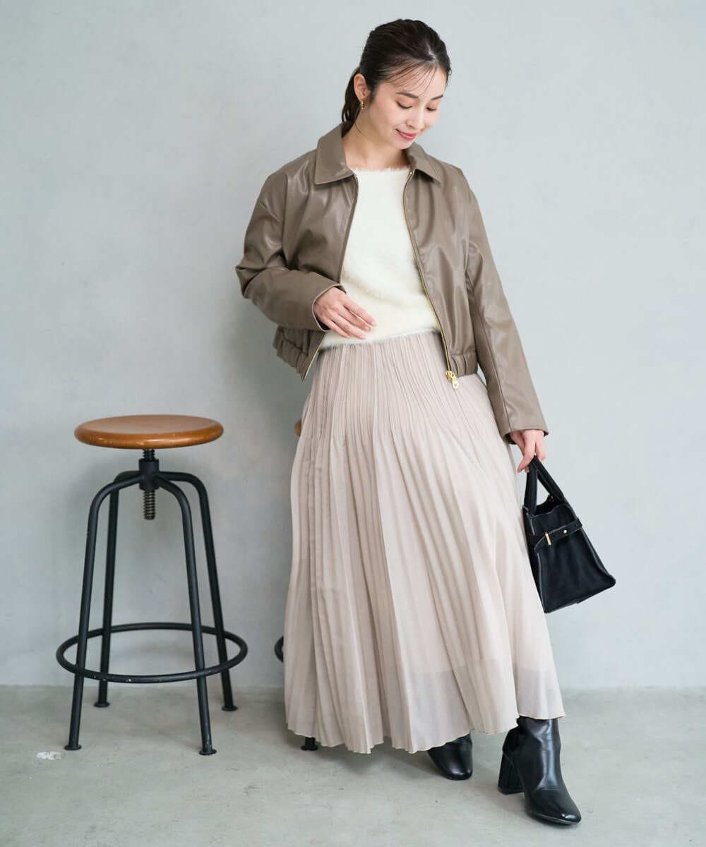 F1JAD41240 MK MICHEL KLEIN(小さいサイズ)(メゾン ドゥ サンク) 【小さいサイズ】ステンカラーフェイクレザーブルゾン/洗える モカ