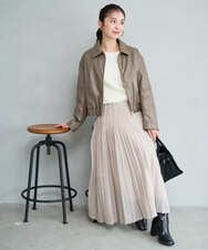 F1JAD41240 MK MICHEL KLEIN(小さいサイズ)(メゾン ドゥ サンク) 【小さいサイズ】ステンカラーフェイクレザーブルゾン/洗える モカ