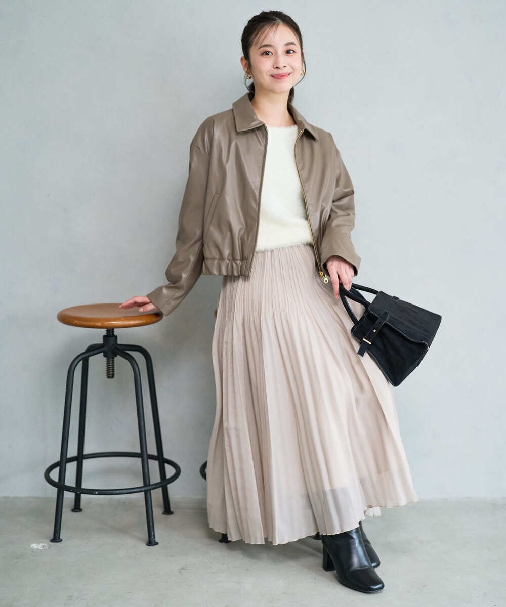 F1JAD41240 MK MICHEL KLEIN(小さいサイズ)(メゾン ドゥ サンク) 【小さいサイズ】ステンカラーフェイクレザーブルゾン/洗える モカ