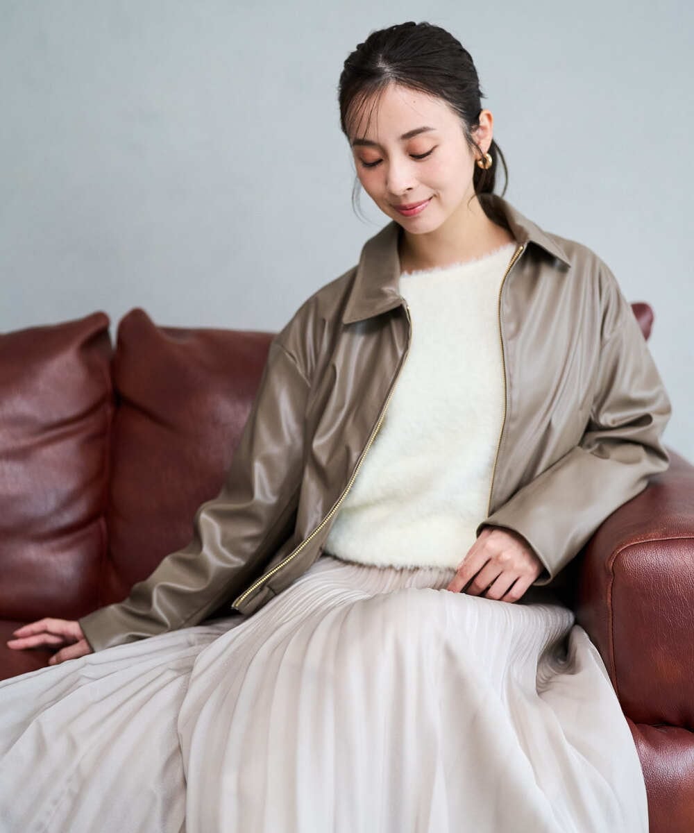 F1JAD41240 MK MICHEL KLEIN(小さいサイズ)(メゾン ドゥ サンク) 【小さいサイズ】ステンカラーフェイクレザーブルゾン/洗える モカ