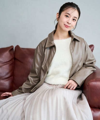 F1JAD41240  【小さいサイズ】ステンカラーフェイクレザーブルゾン/洗える