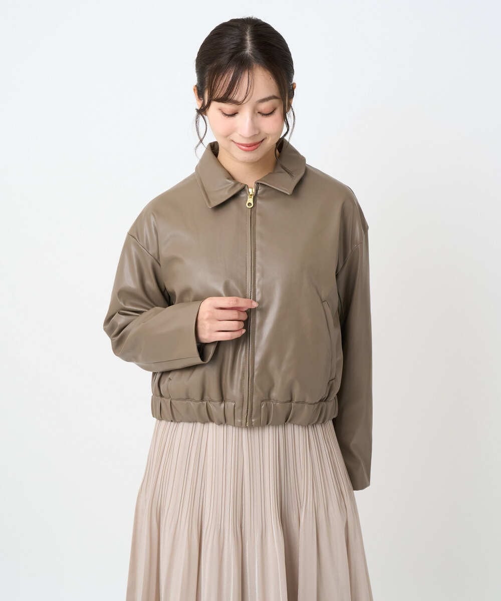 F1JAD41240 MK MICHEL KLEIN(小さいサイズ)(メゾン ドゥ サンク) 【小さいサイズ】ステンカラーフェイクレザーブルゾン/洗える モカ