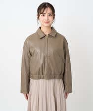 F1JAD41240 MK MICHEL KLEIN(小さいサイズ)(メゾン ドゥ サンク) 【小さいサイズ】ステンカラーフェイクレザーブルゾン/洗える モカ