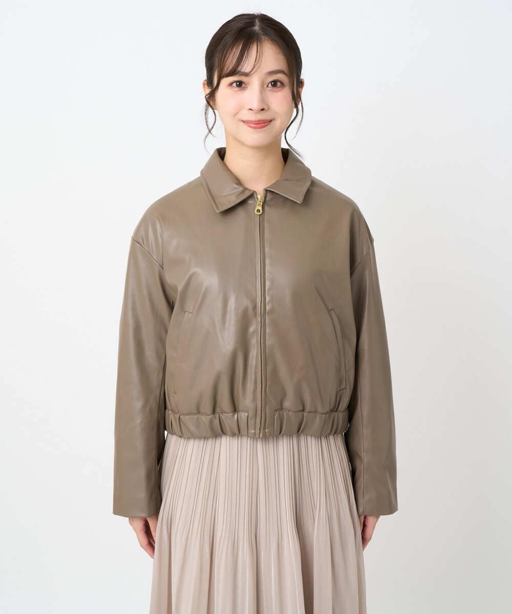 F1JAD41240 MK MICHEL KLEIN(小さいサイズ)(メゾン ドゥ サンク) 【小さいサイズ】ステンカラーフェイクレザーブルゾン/洗える モカ