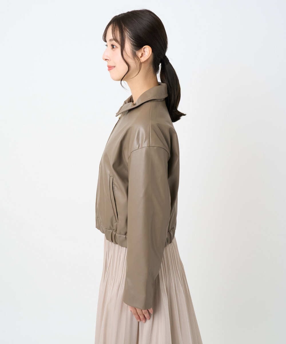 F1JAD41240 MK MICHEL KLEIN(小さいサイズ)(メゾン ドゥ サンク) 【小さいサイズ】ステンカラーフェイクレザーブルゾン/洗える モカ