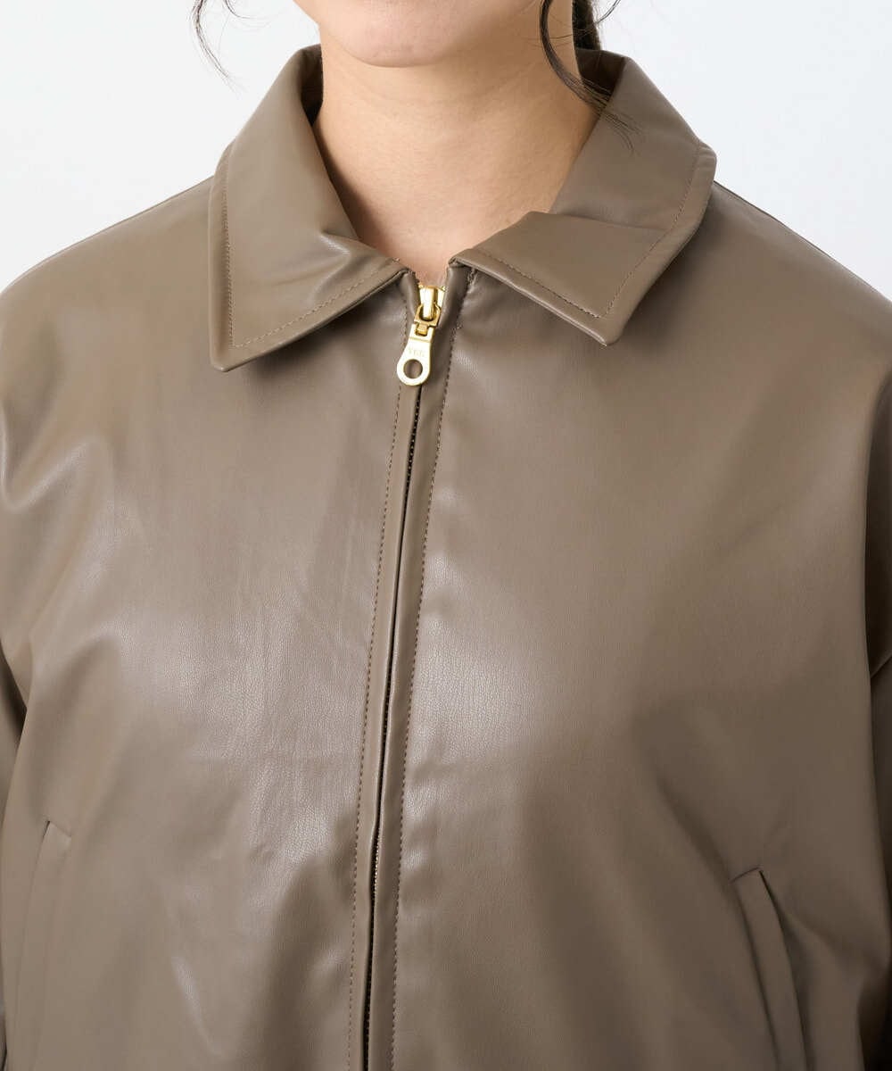 F1JAD41240 MK MICHEL KLEIN(小さいサイズ)(メゾン ドゥ サンク) 【小さいサイズ】ステンカラーフェイクレザーブルゾン/洗える モカ