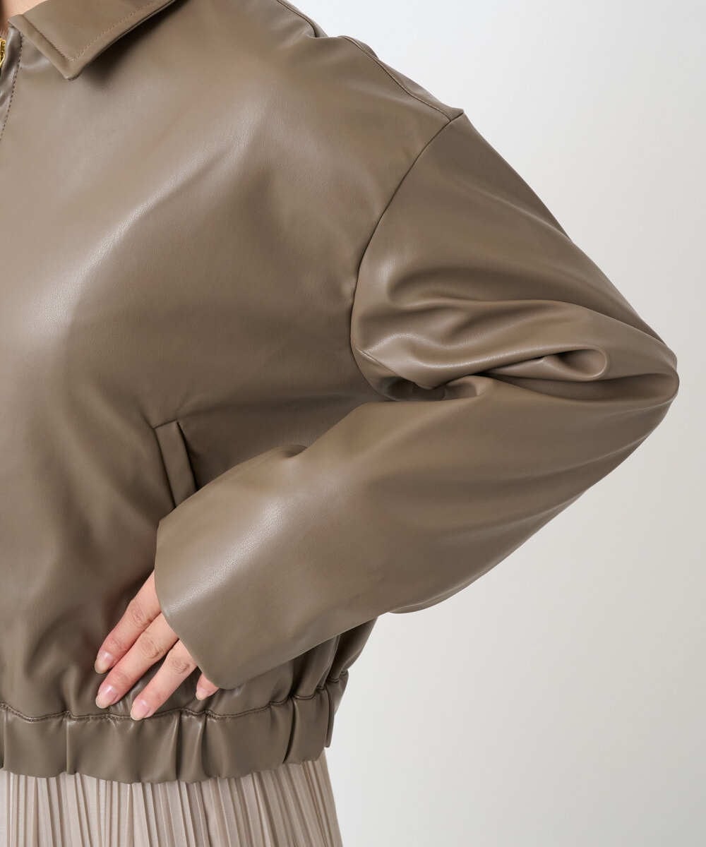 F1JAD41240 MK MICHEL KLEIN(小さいサイズ)(メゾン ドゥ サンク) 【小さいサイズ】ステンカラーフェイクレザーブルゾン/洗える モカ