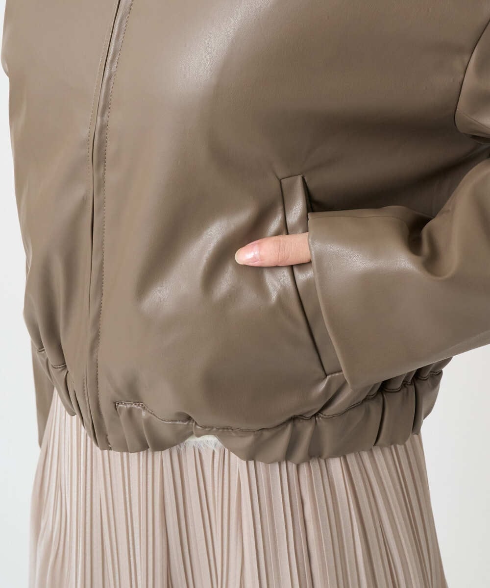 F1JAD41240 MK MICHEL KLEIN(小さいサイズ)(メゾン ドゥ サンク) 【小さいサイズ】ステンカラーフェイクレザーブルゾン/洗える モカ